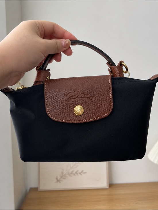 Longchamp Handbags - Longchamp Mini Tote in Black with Brown Leather Trim and Gold Hardware